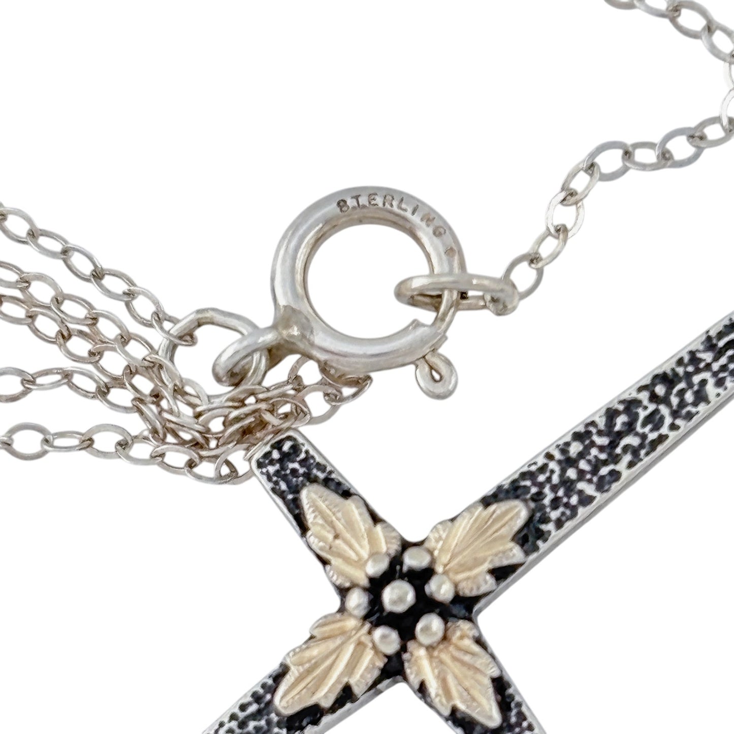 Vintage Sterling Silver 925 Floral Cross Pendant Necklace 18"