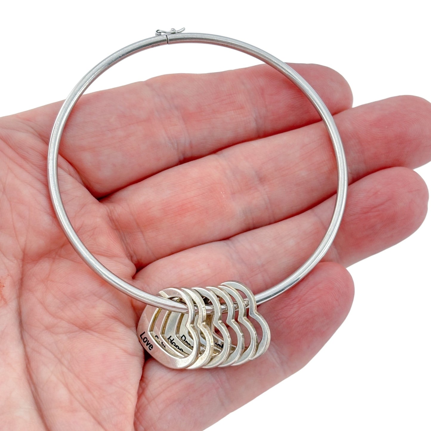 Vintage Sterling Silver 925 Heart Saying Charm Bangle 8"