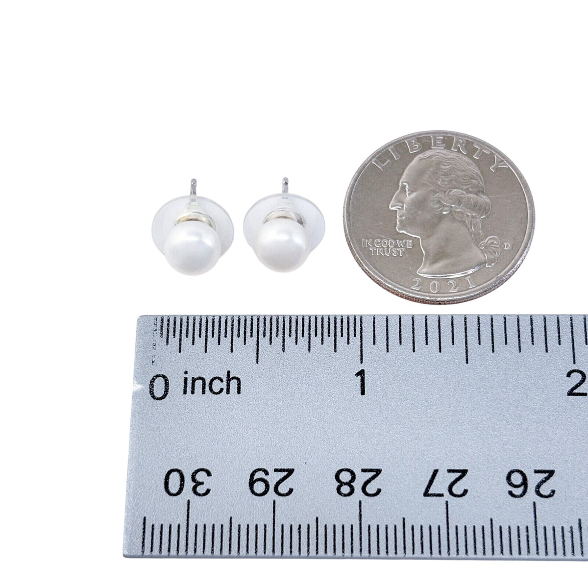 Vintage Sterling Silver 925 White Imitation Pearl Stud Earrings