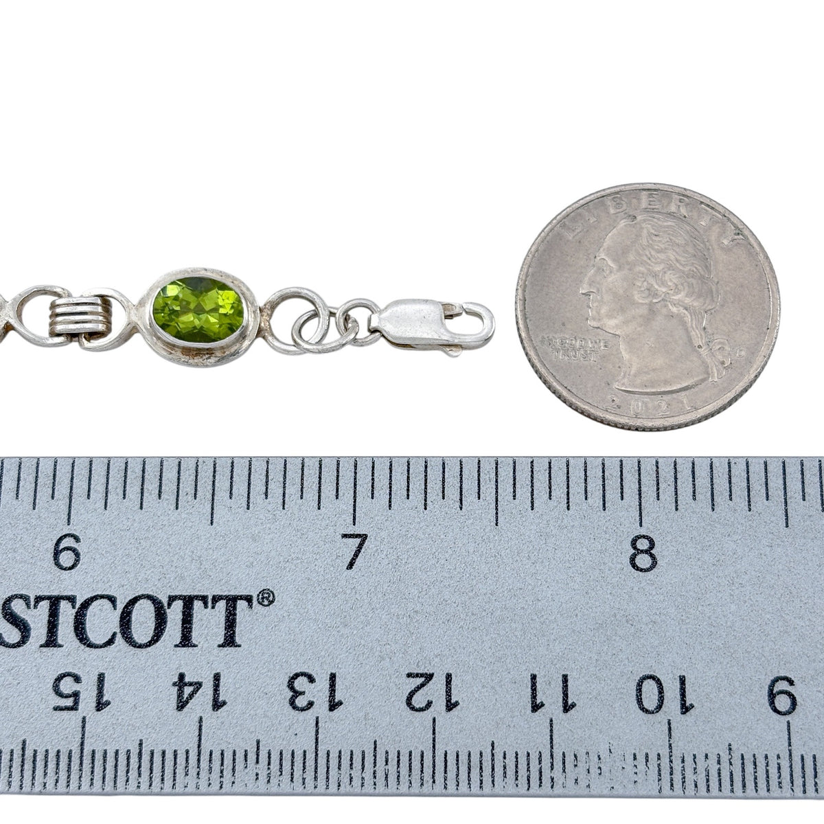 Vintage Sterling Silver 925 Preridot Link Bracelet 7"-7.5"