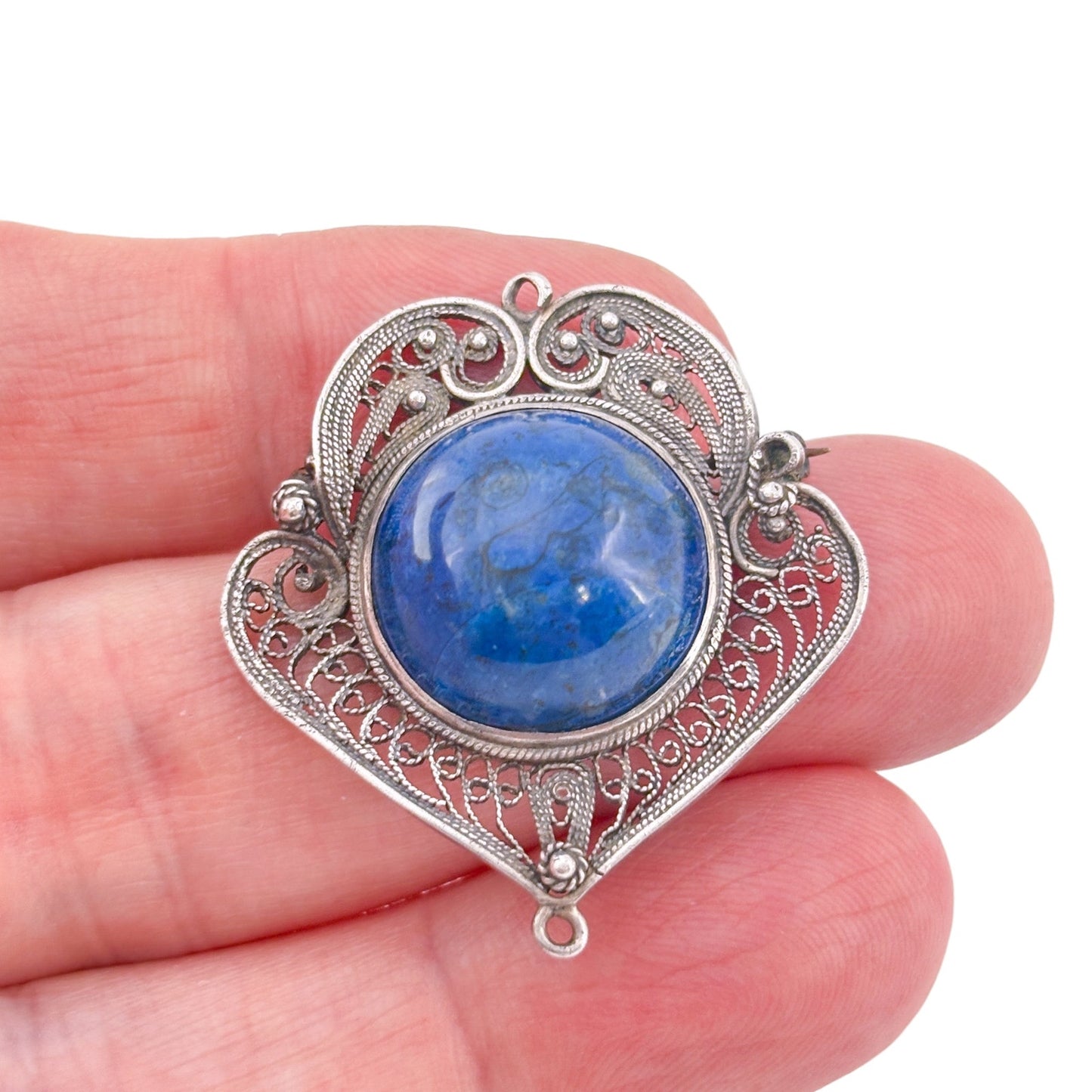 Vintage Sterling Silver 925 Lapis Lazuli Brooch