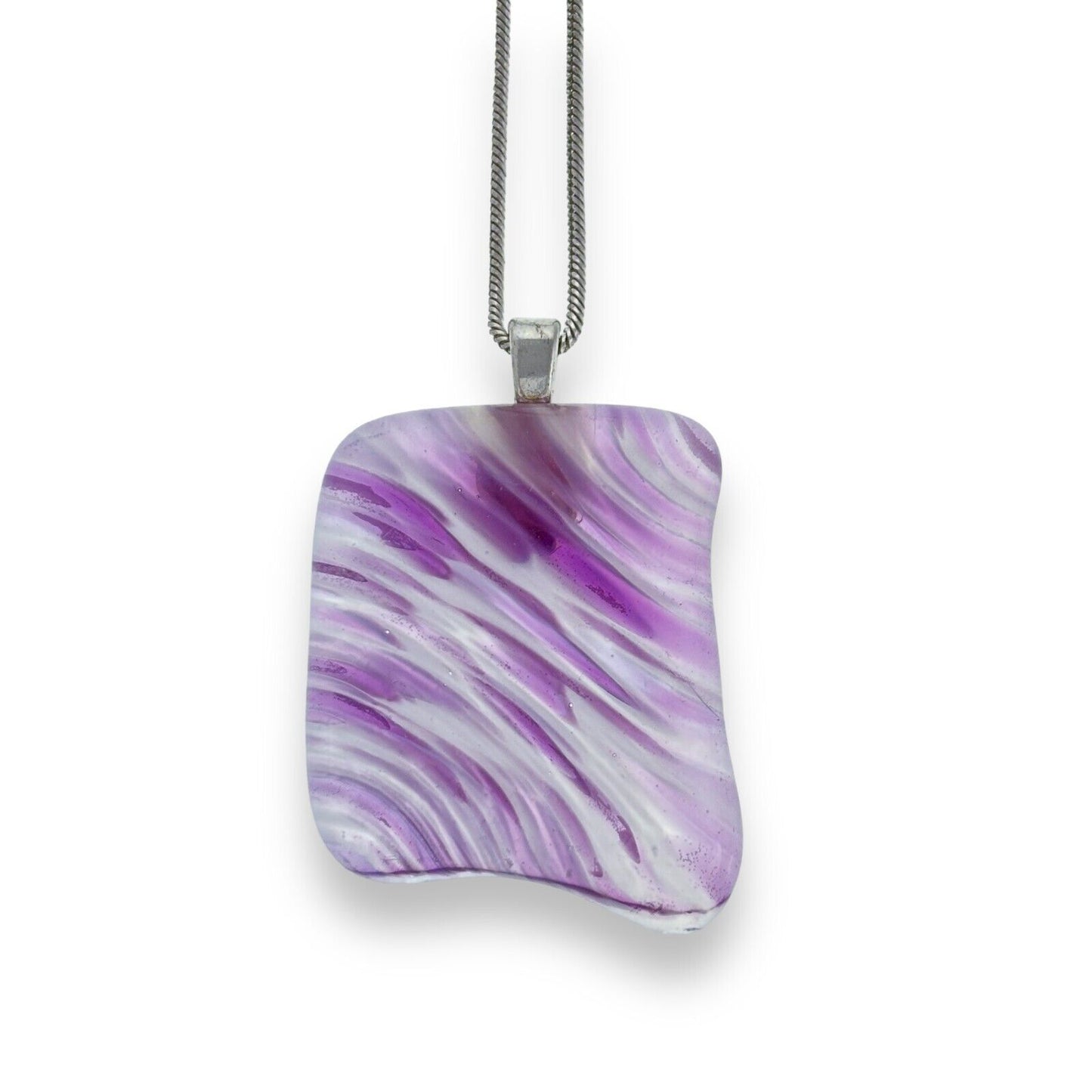 Vintage Sterling Silver 925 Purple White Free Form Glass Pendant