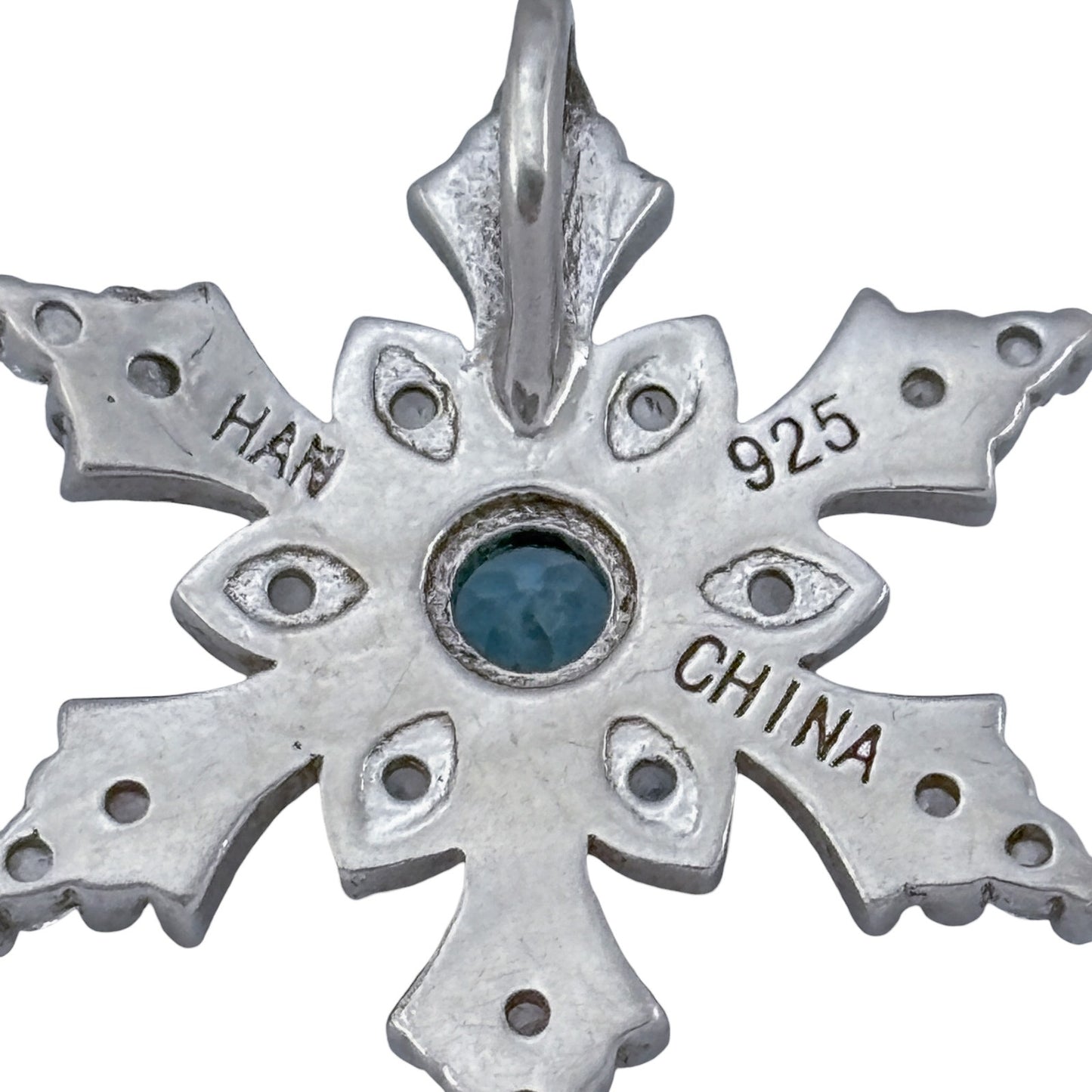 Vintage Sterling Silver 925 Blue Topaz Snowflake Pendant