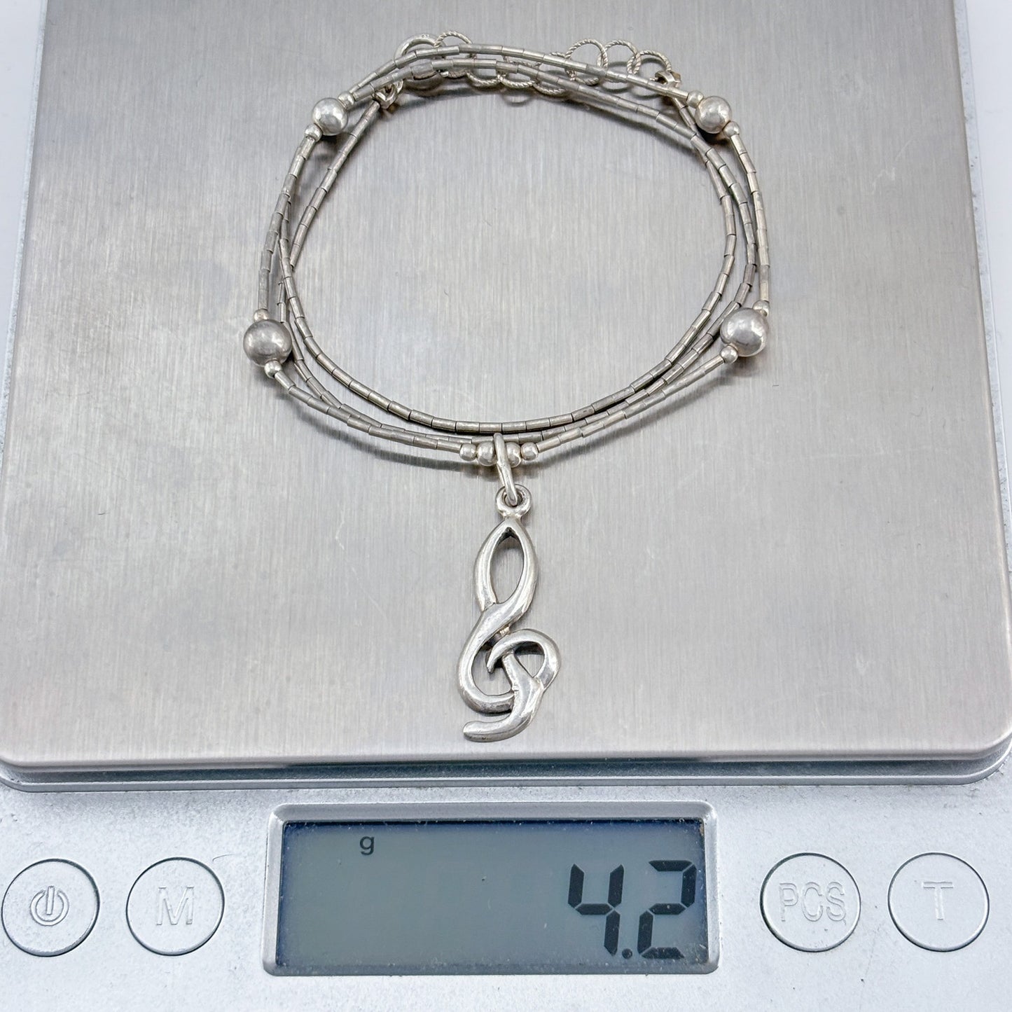 Vintage Sterling 925 Liquid Silver Music Pendant Necklace 17"-18"