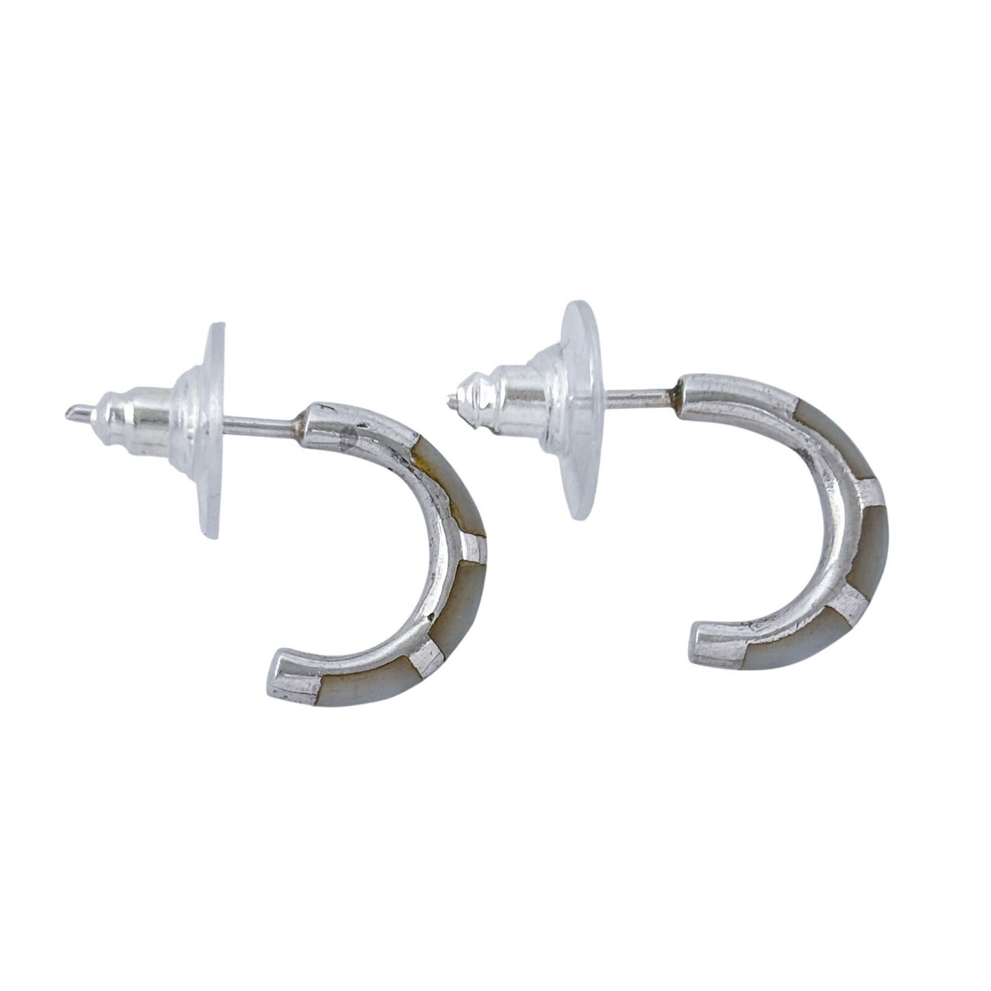 Vintage Sterling Silver 925 Mother of Pearl Inlay Hoop Earrings
