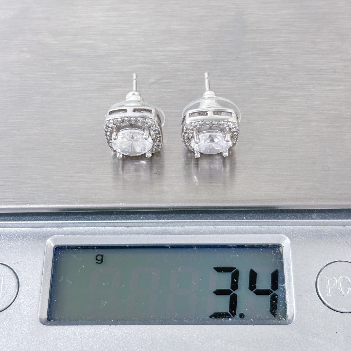 Vintage Sterling Silver 925 Cubic Zirconia Square Halo Stud Earrings