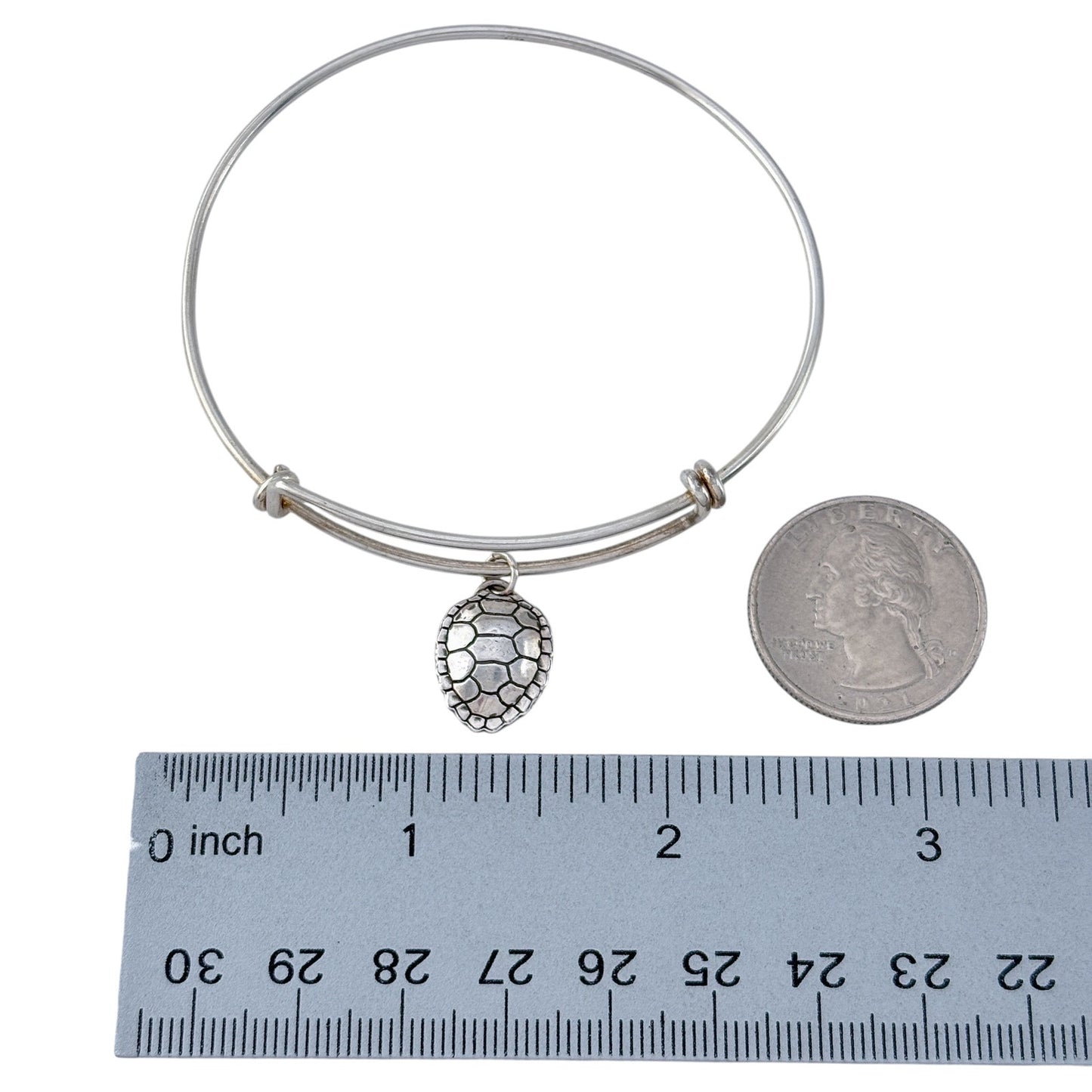 Vintage Sterling Silver 925 Adjustable Bangle with Turtle Charm 7.75"