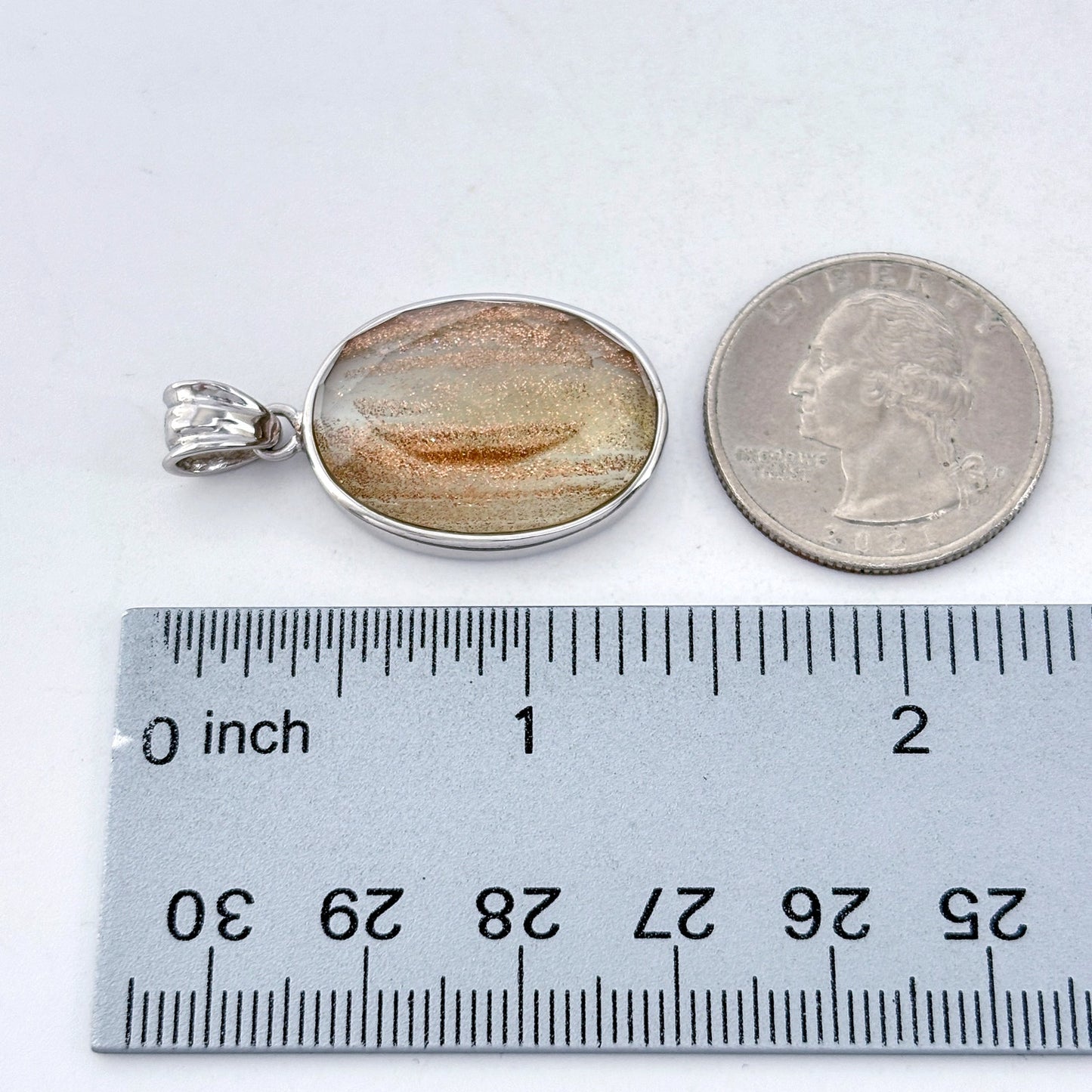 Vintage Sterling Silver 925 Gold Glitter Glass Pendant
