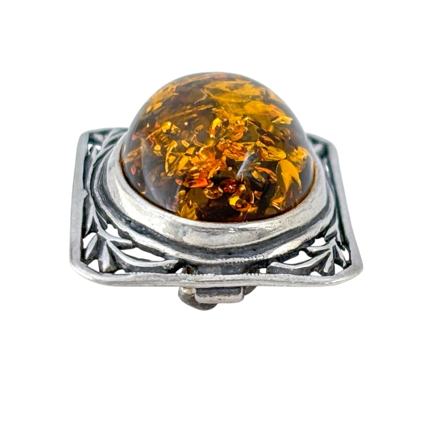 Vintage Sterling Silver 925 Amber Brooch