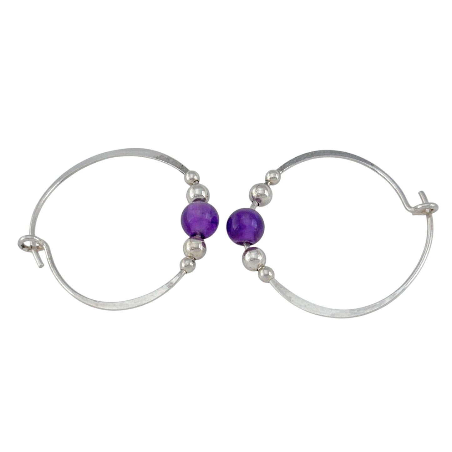 Vintage Sterling Silver 925 Amethyst Hoop Earrings