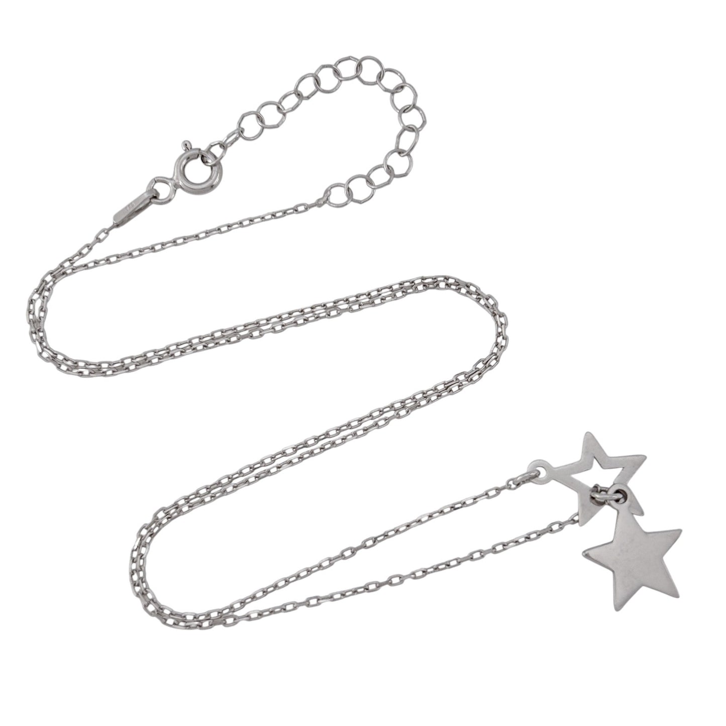 Vintage Sterling Silver 925 Double Star Pendant Necklace 14"-15.5"