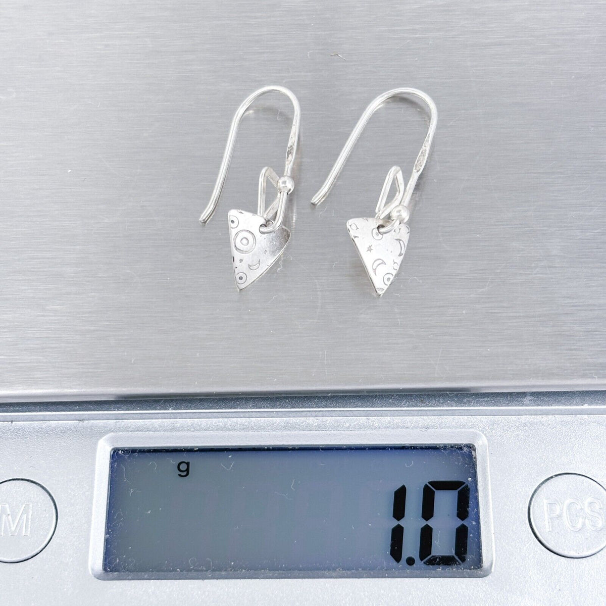 Vintage Sterling Silver 925 Etched Triangle Dangle Earrings
