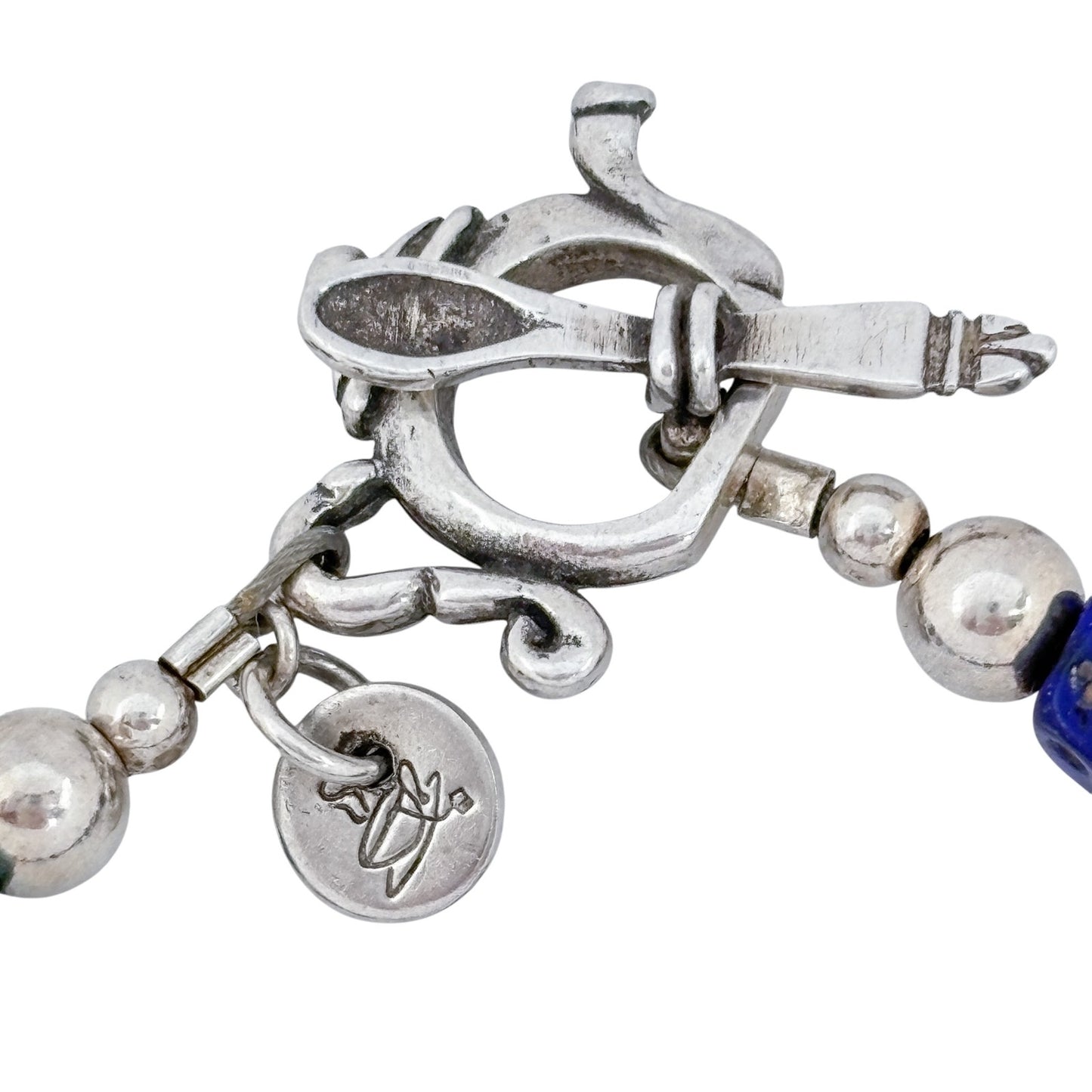 Vintage Sterling Silver 925 Multi Glass Bead Teapot Spoon Clasp Bracelet 7.5"