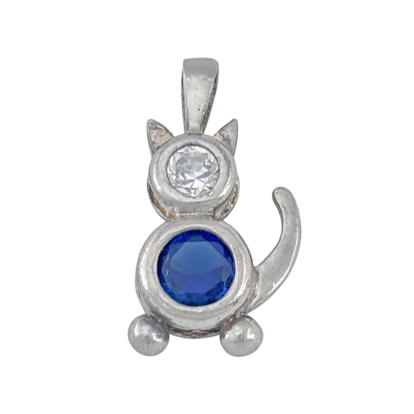 Vintage Sterling Silver 925 Blue Cubic Zirconia Cat Charm