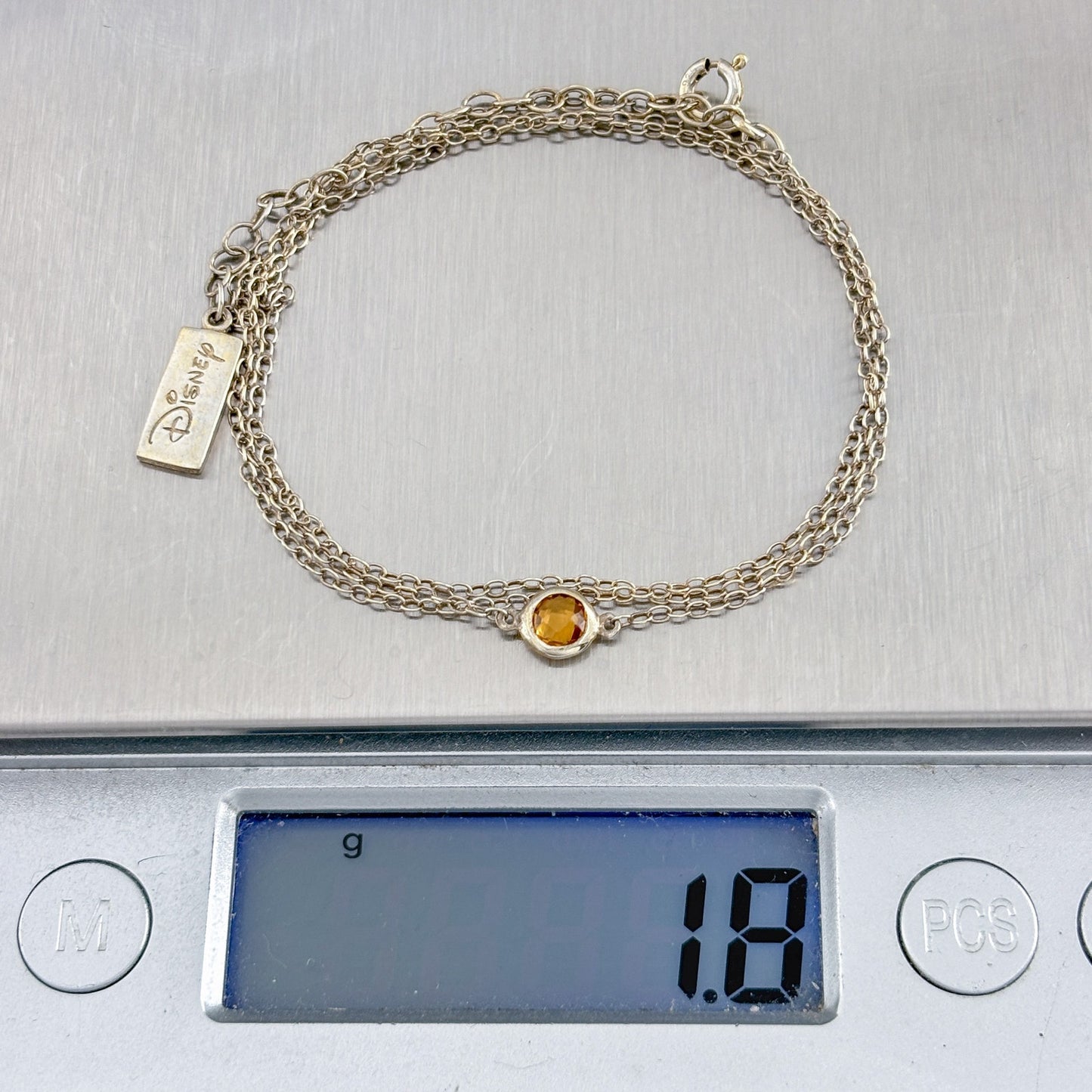 Vintage Disney Sterling Silver 925 Citrine Pendant Necklace 18"