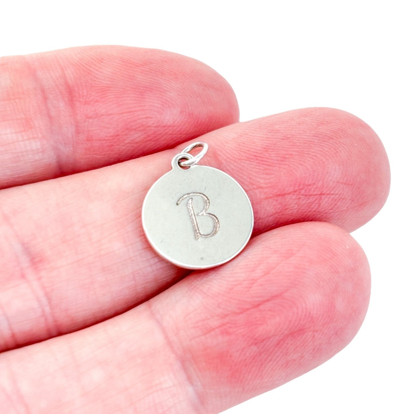 Vintage Sterling Silver 925 Round Initial “B” Charm Pendant