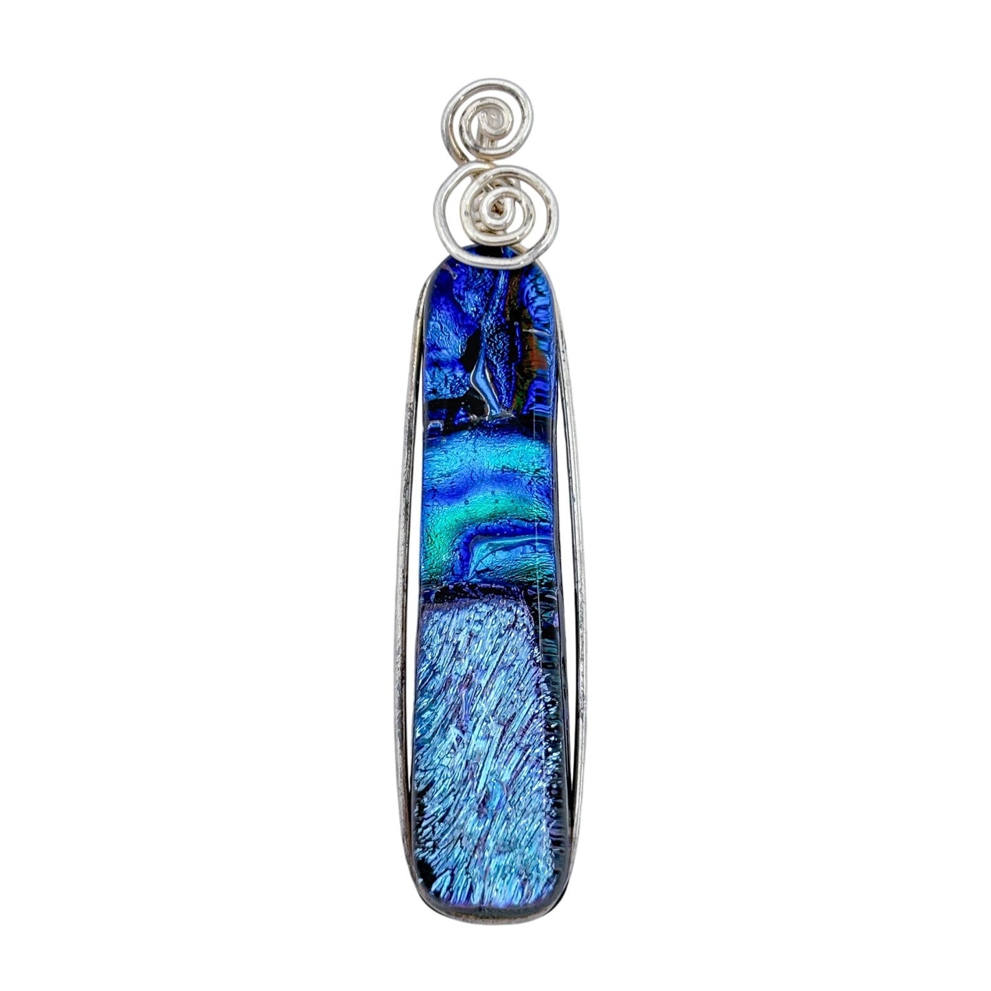 Vintage Sterling Silver 925 Blue Dichroic Glass Pendant
