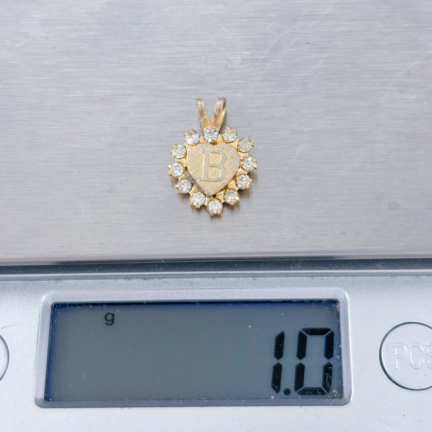 Vintage Gold-Tone Cubic Zirconia Initial B Heart Pendant