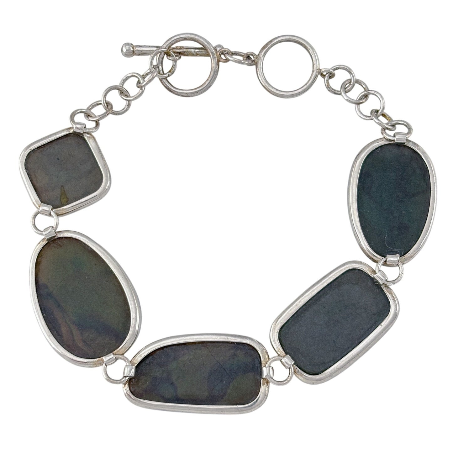 Vintage Sterling Silver 925 Abalone Link Bracelet 7”-7.75”