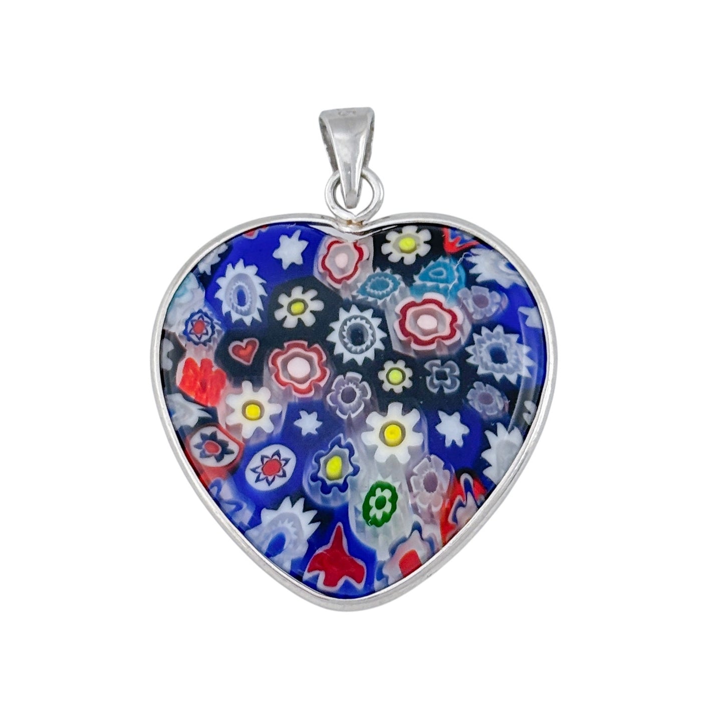 Vintage Sterling Silver 925 Millefiori Heart Pendant
