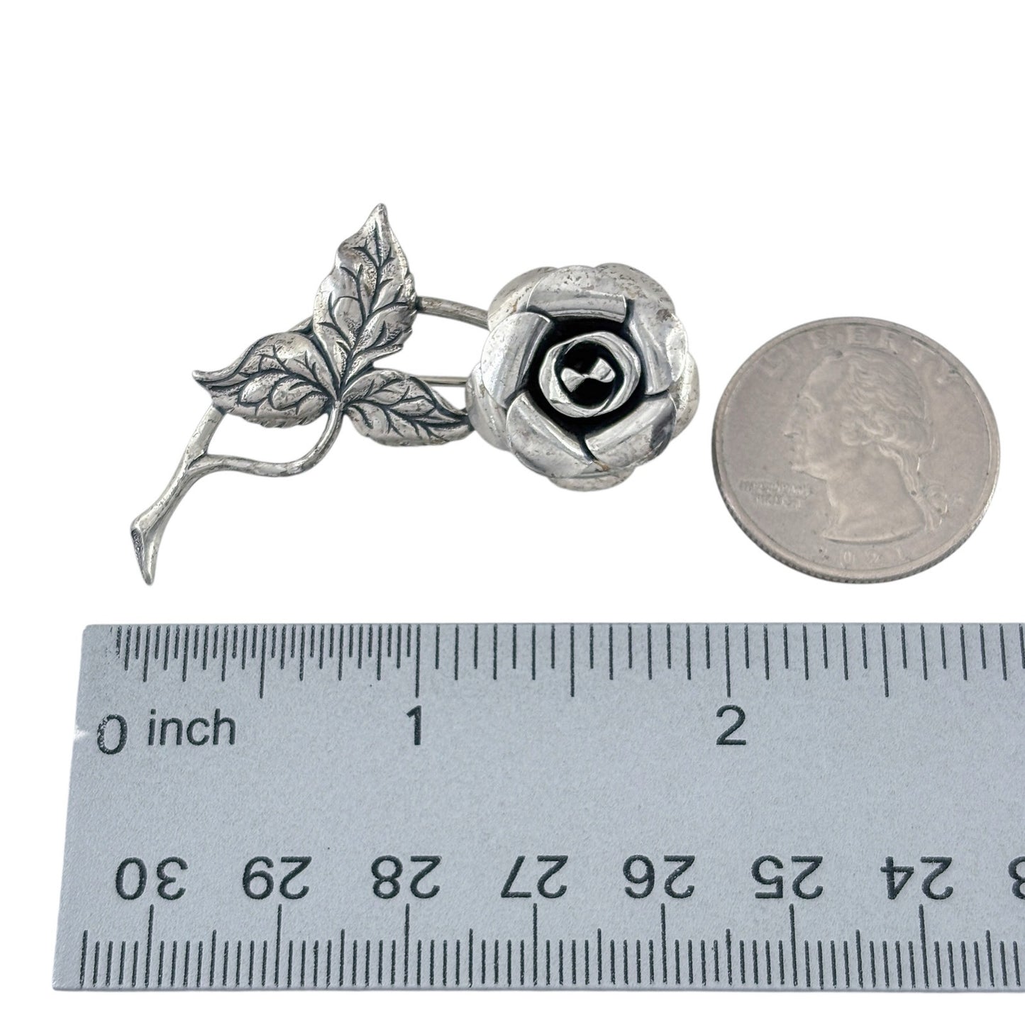 Sterling Silver 925 Rose Flower Brooch