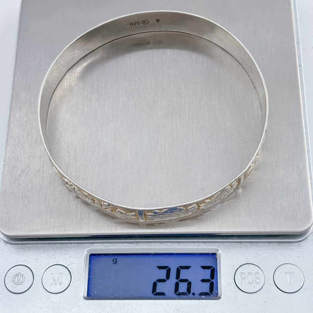 Vintage Sterling Silver 925 Floral Bangle Bracelet 9"