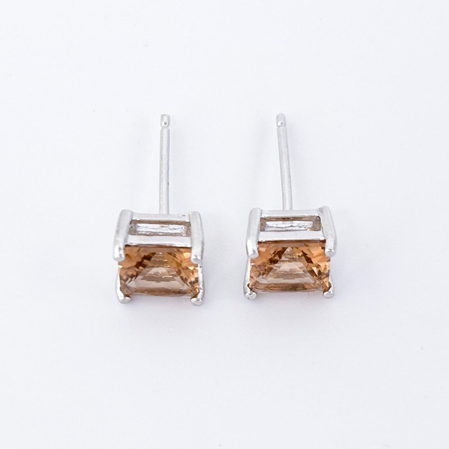 Vintage Sterling Silver 925 Apricot Cubic Zirconia Stud Earrings