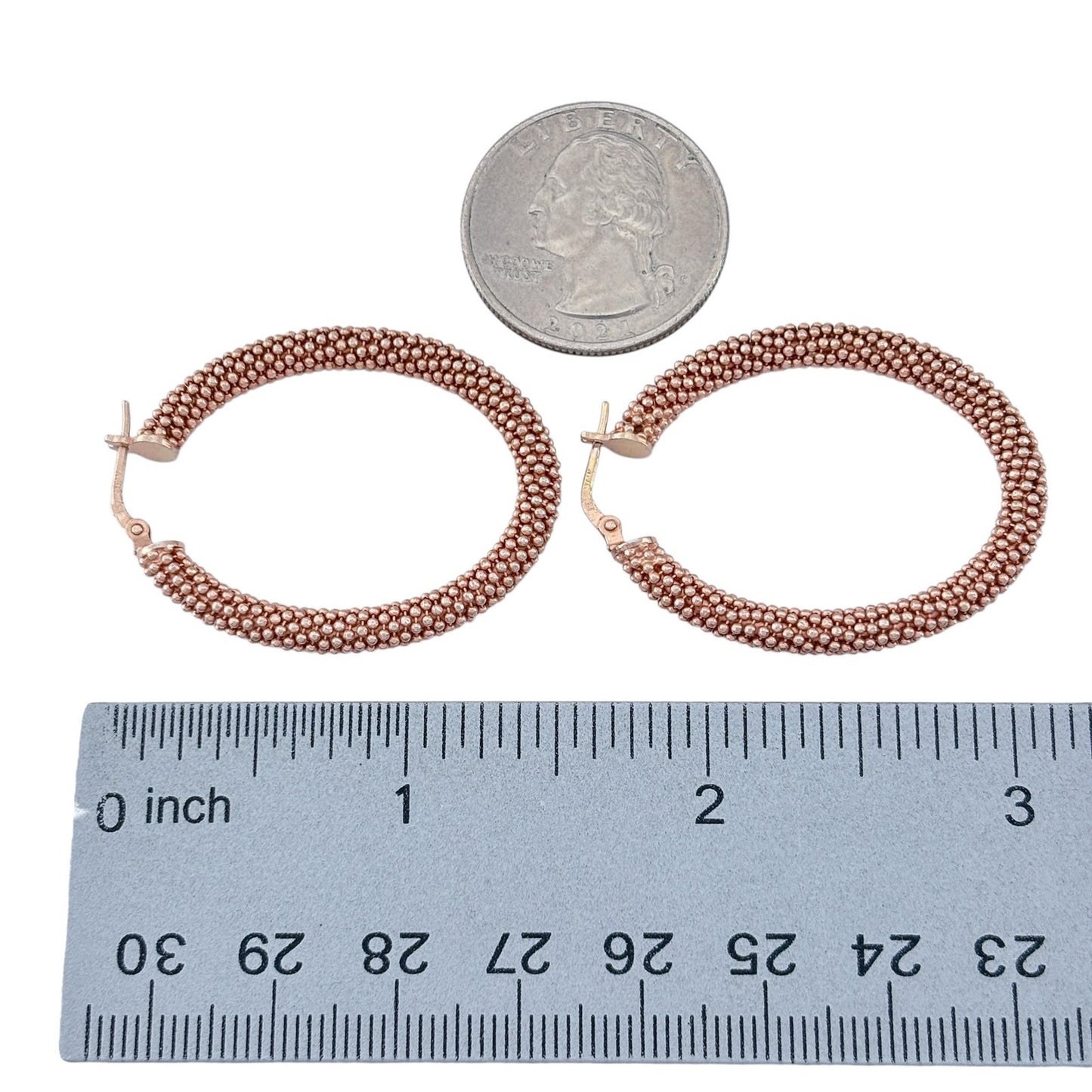 Vintage Rose Gold-Tone Sterling Silver 925 Beaded Hoop Earrings