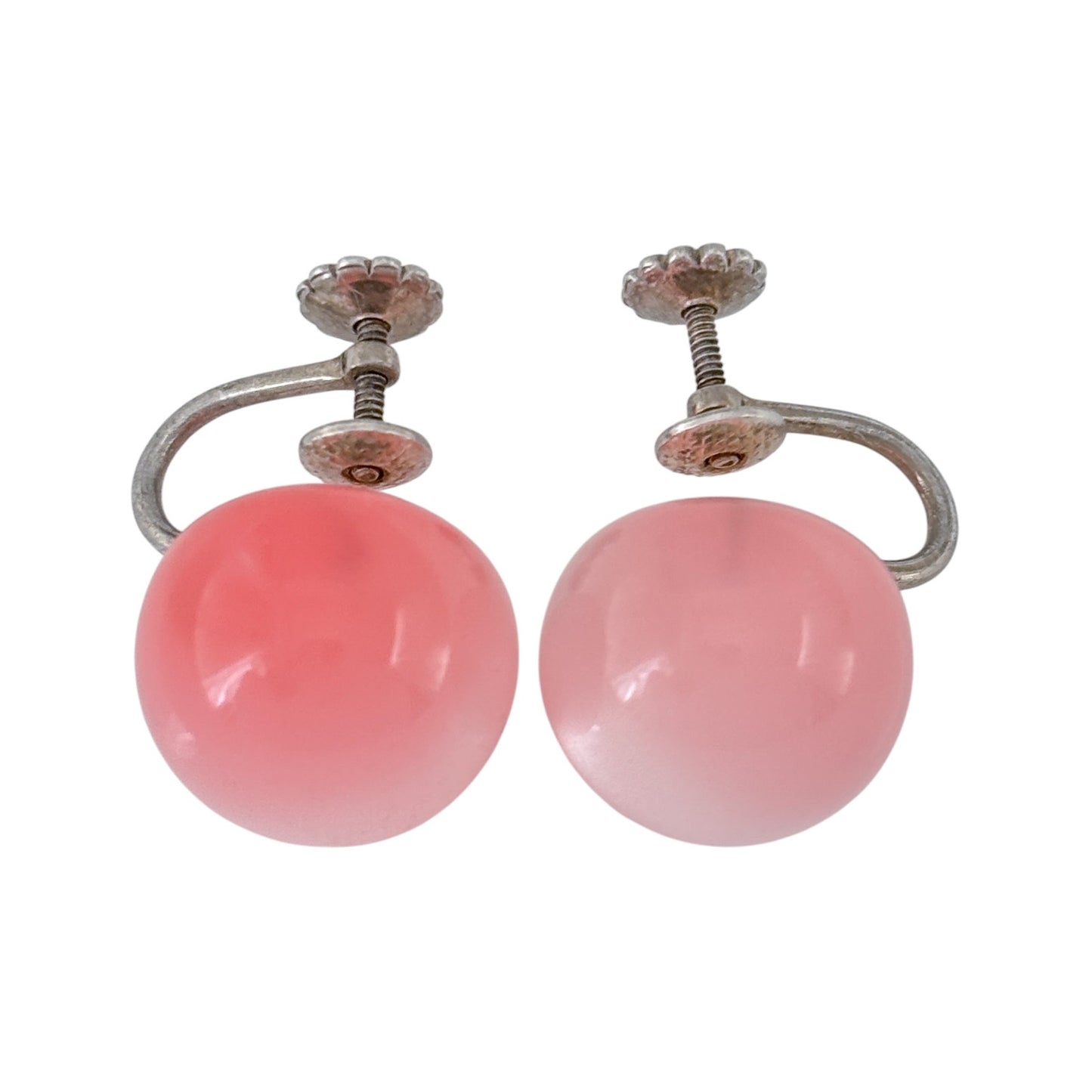 Vintage Sterling Silver 925 Pink Acrylic Screw Back Earrings