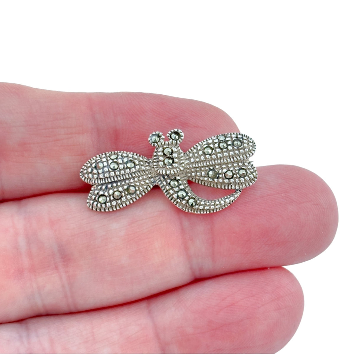 Vintage Sterling Silver 925 Marcasite Dragonfly Brooch