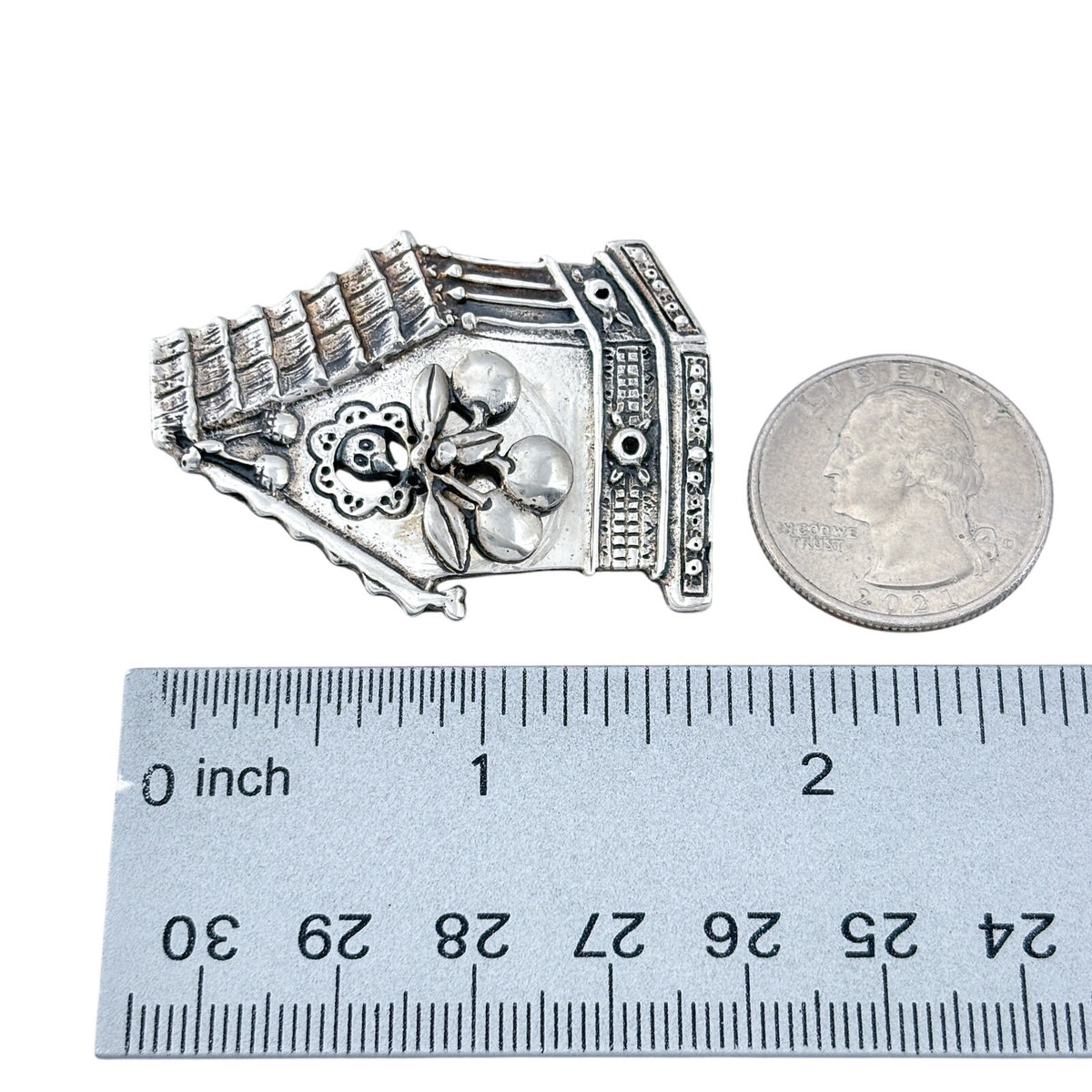 Vintage Mary Engelbreit Sterling Silver 925 Birdhouse Cherry Brooch