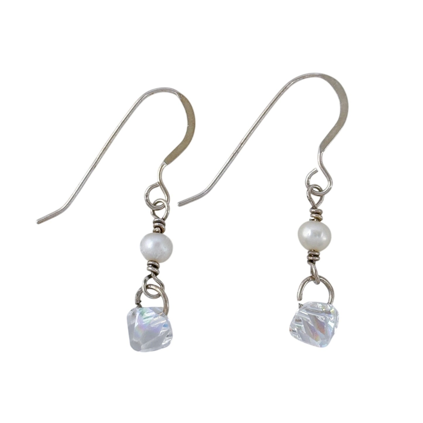 Estate Sterling Silver 925 Pearl Crystal Dangle Earrings