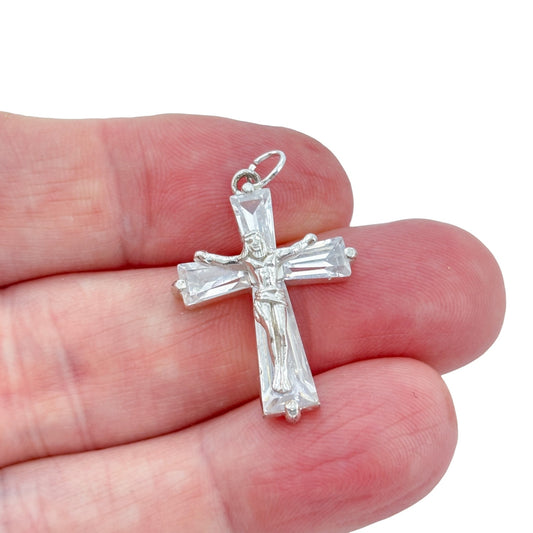 Vintage Sterling Silver 925 Cubic Zirconia Crucifix Cross Pendant