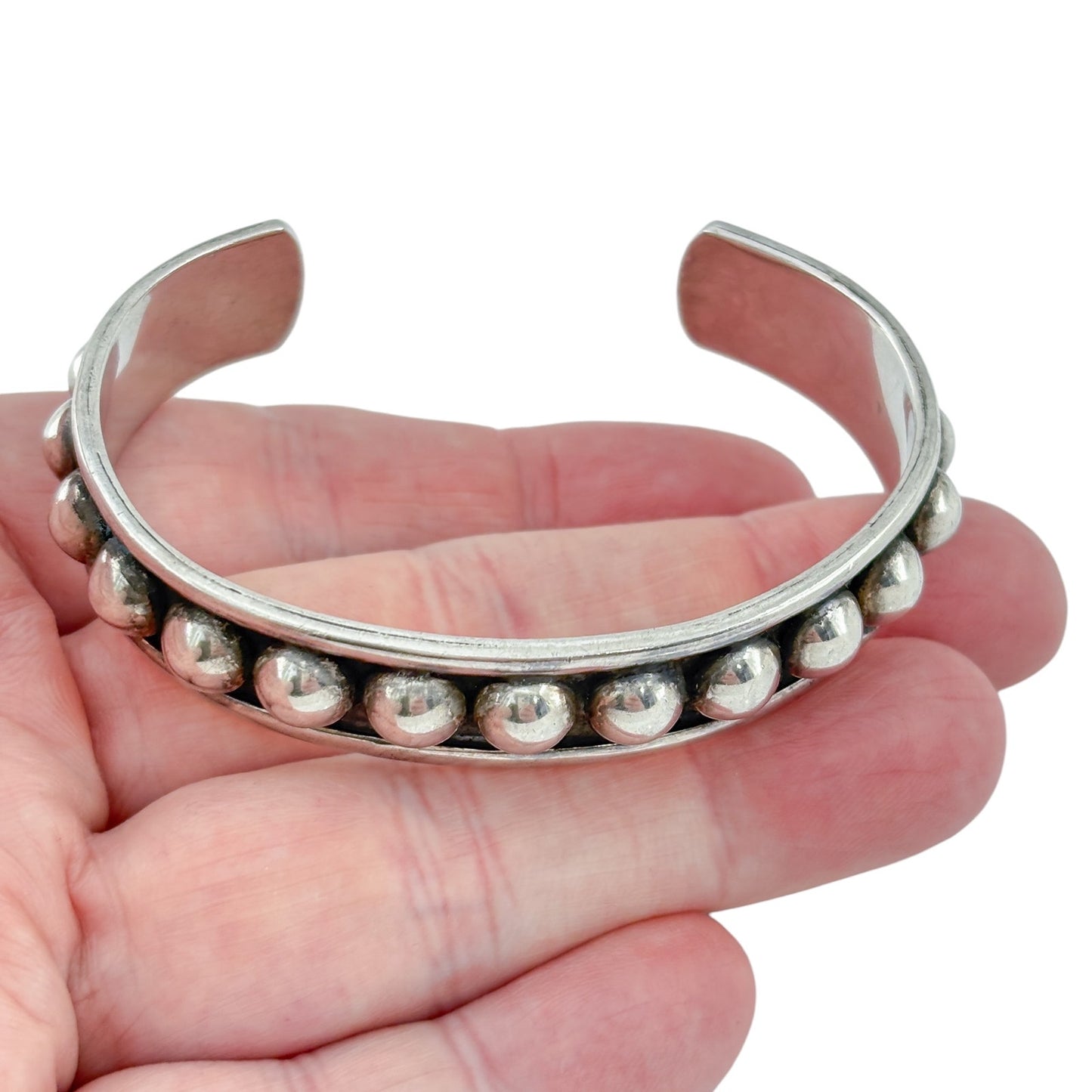 Vintage Mexico Taxco Sterling Silver 925 Dot Cuff Bracelet 7"