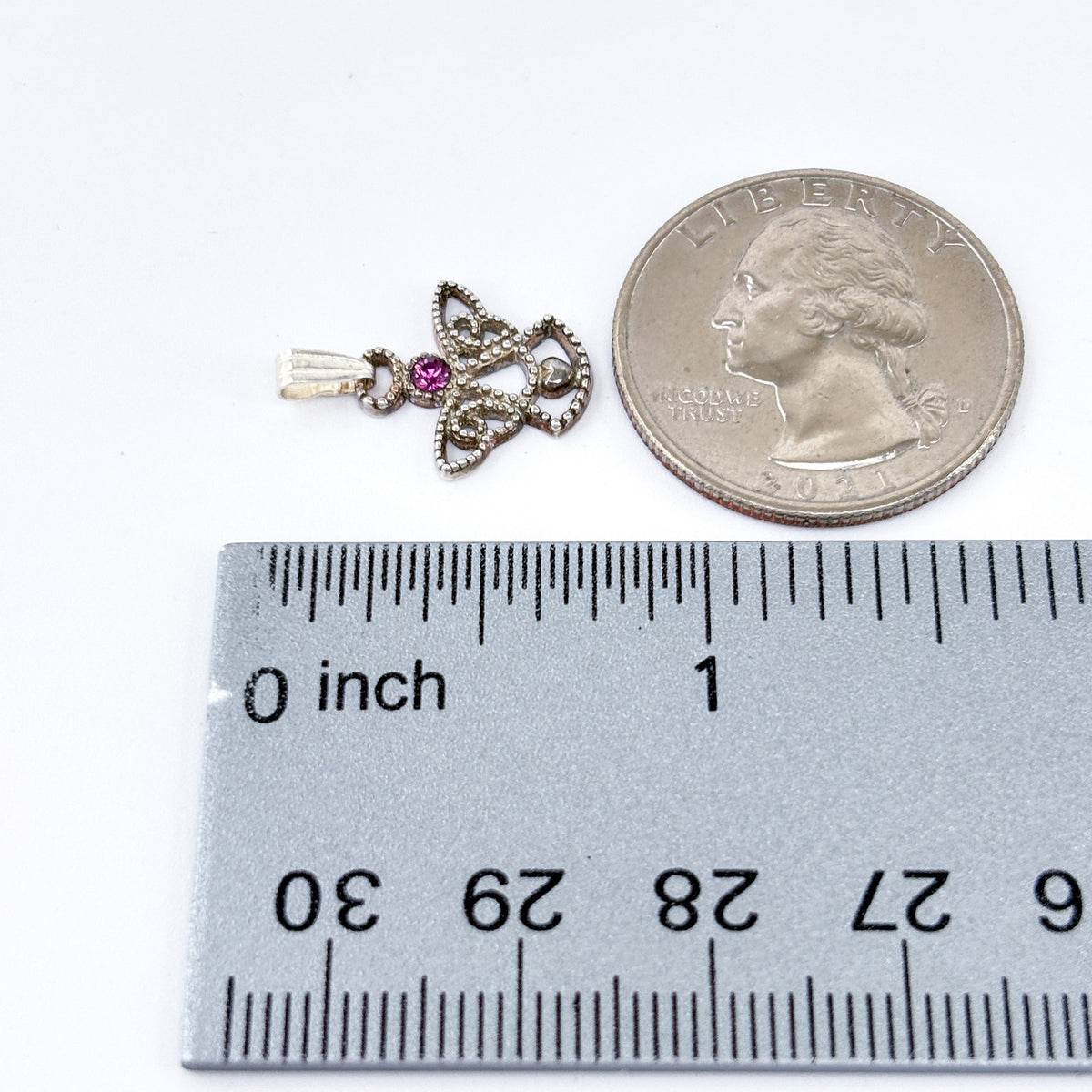 Vintage Sterling Silver 925 Pink Cubic Zirconia Angel Charm Pendant