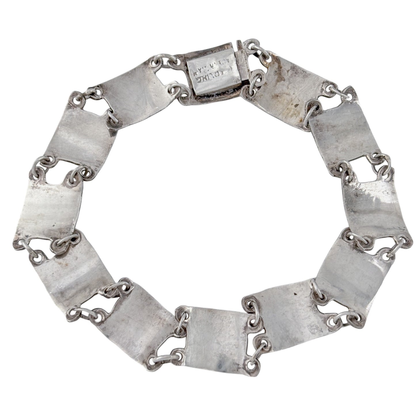 Vintage Sterling Silver 925 White Niello Siam Dancer Link Bracelet 7.25"