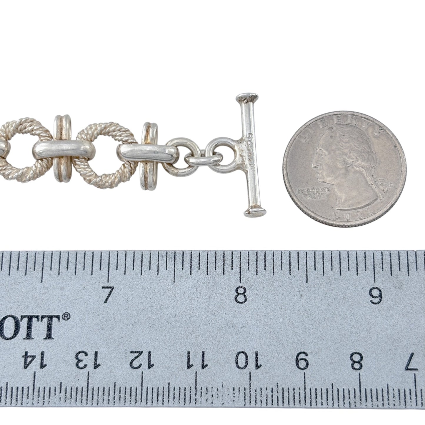 Vintage Mexico Sterling Silver 925 Rope Link Bracelet 8"
