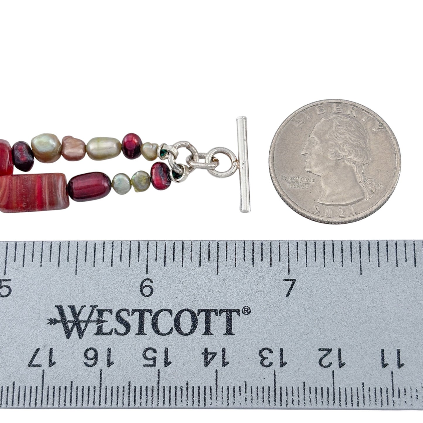 Vintage Sterling Silver 925 Multi Pearl Agate Bracelet 6.5"