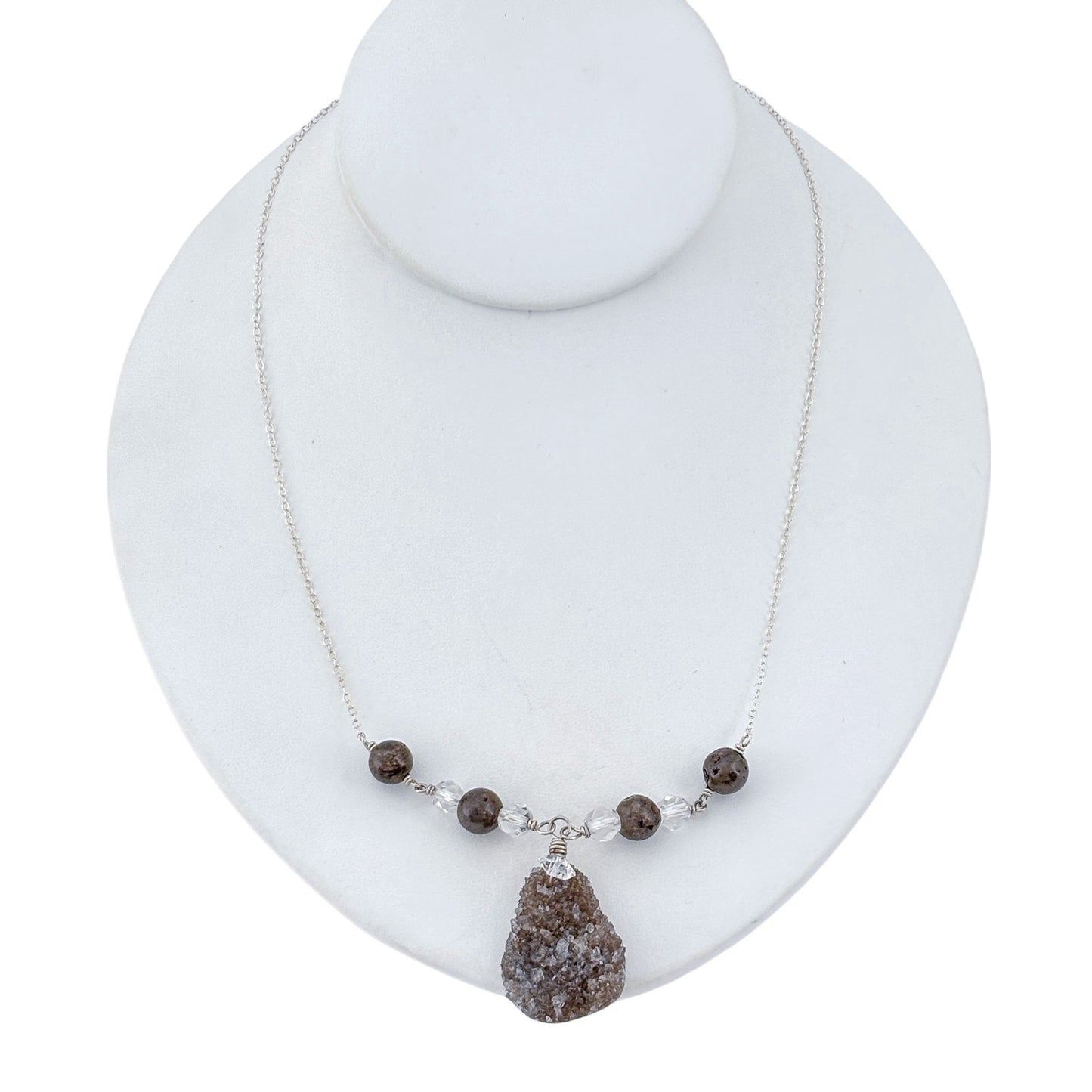 Vintage Deb Guyot Sterling Silver 925 Druzy Smoky Quartz Pendant Necklace 30"