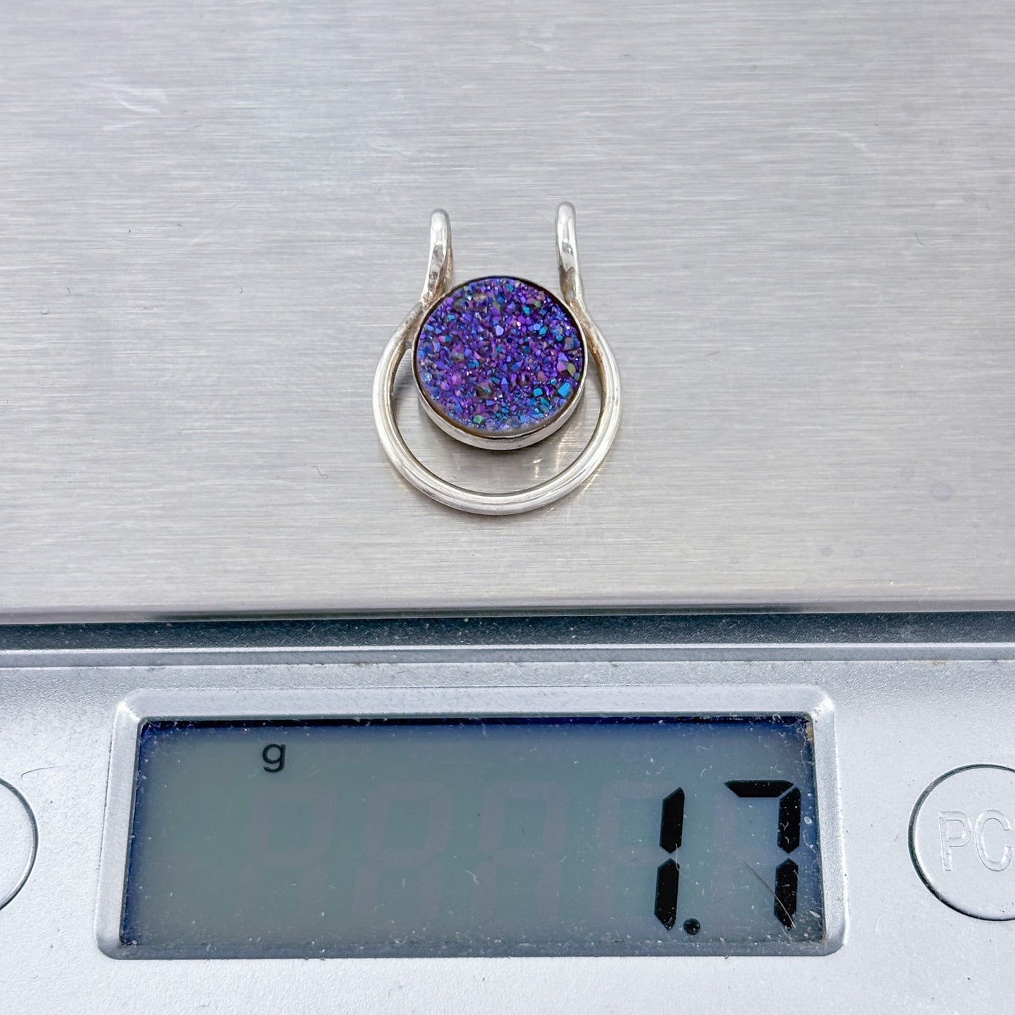 Vintage Sterling Silver 925 Purple Druzy Quartz Pendant
