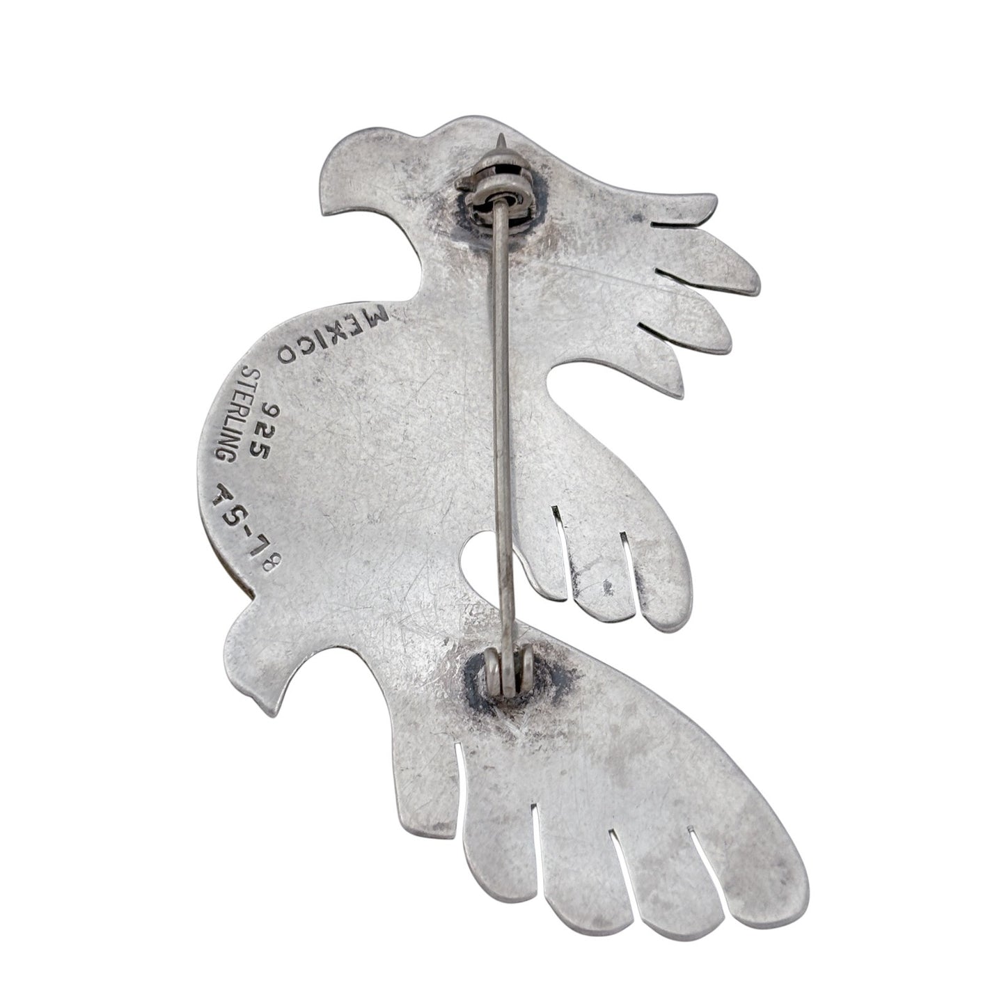 Vintage Sterling Silver 925 Bird Brass Moon Brooch