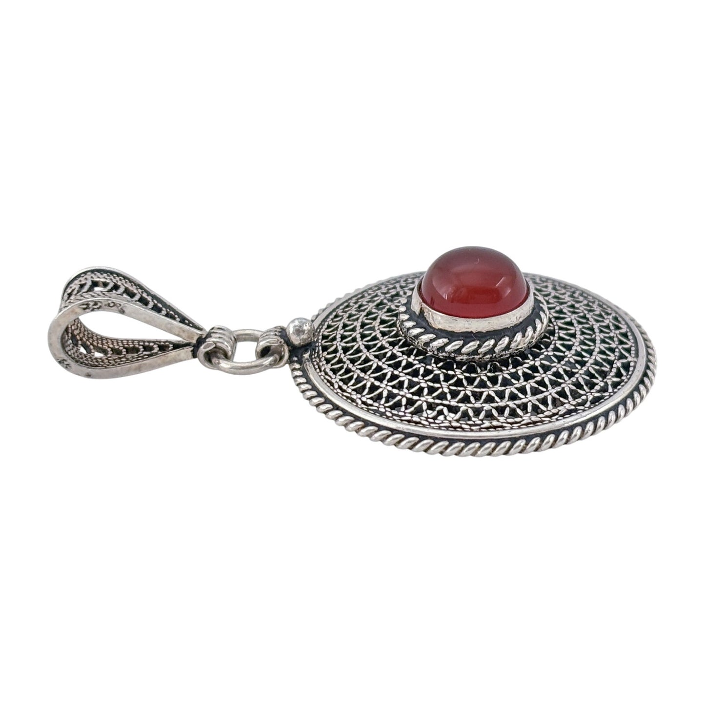 Vintage Sterling Silver 925 Carnelian Filigree Pendant