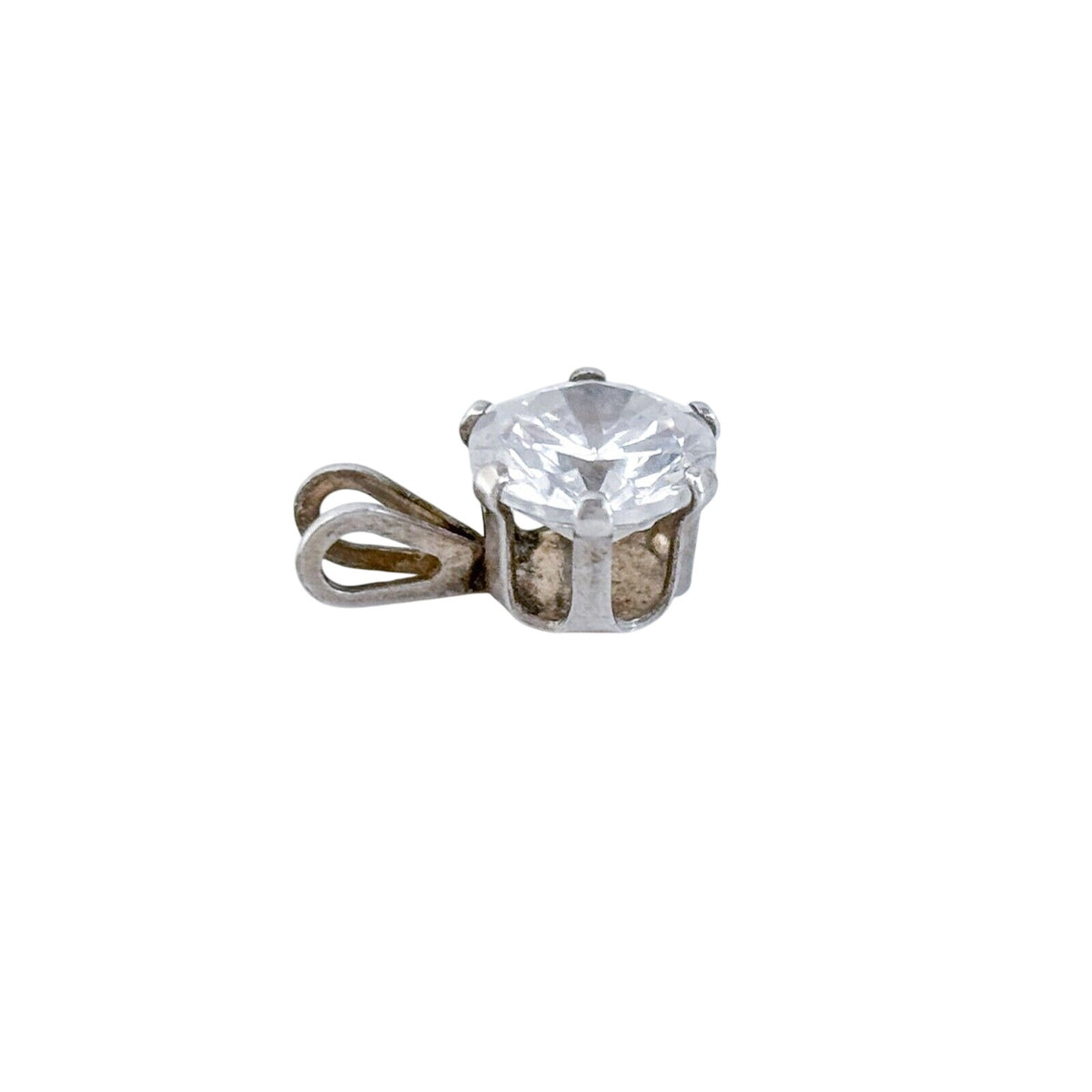 Vintage Sterling Silver 925 Solitaire Cubic Zirconia Pendant