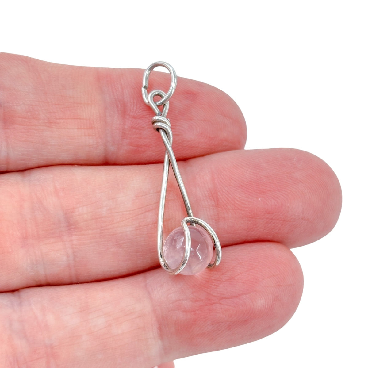 Rose Quartz Sphere Pendant Silver Tone | Wire Wrapped Crystal Charm