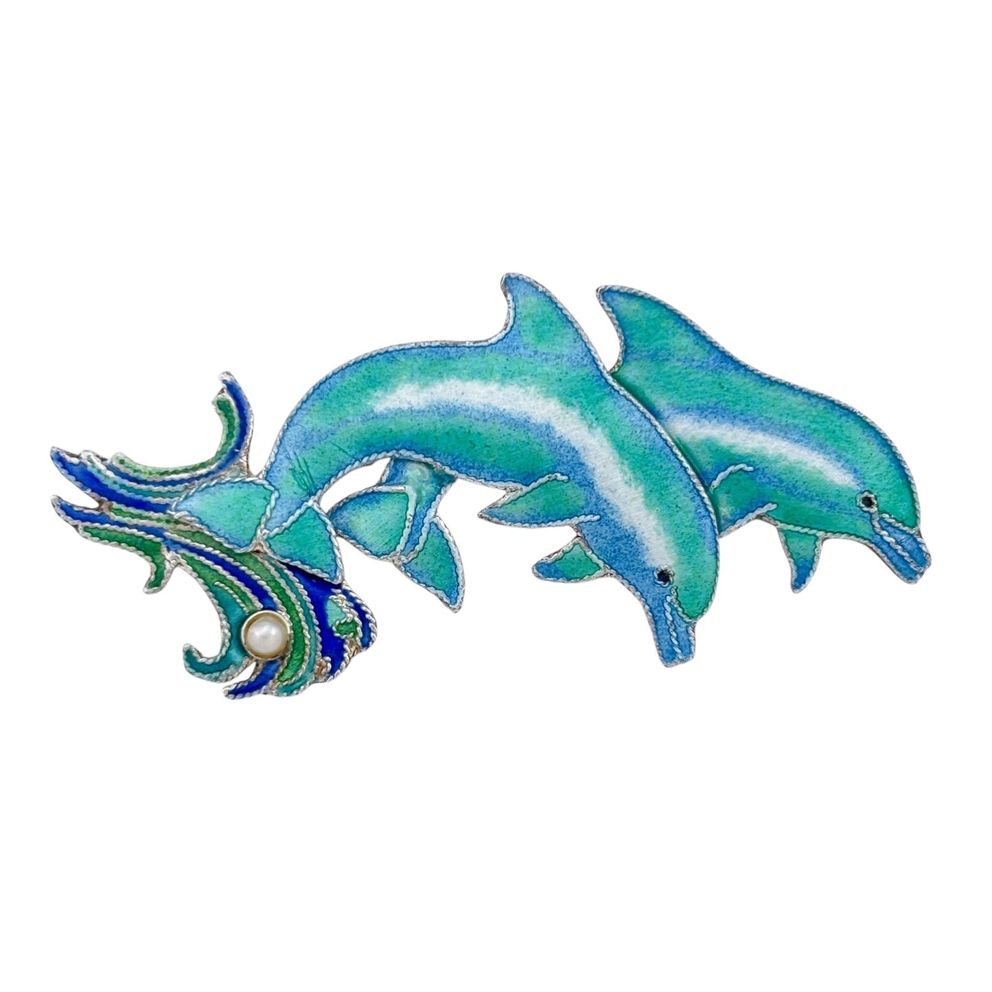 Vintage Sterling Silver 925 Dolphin Enamel Brooch