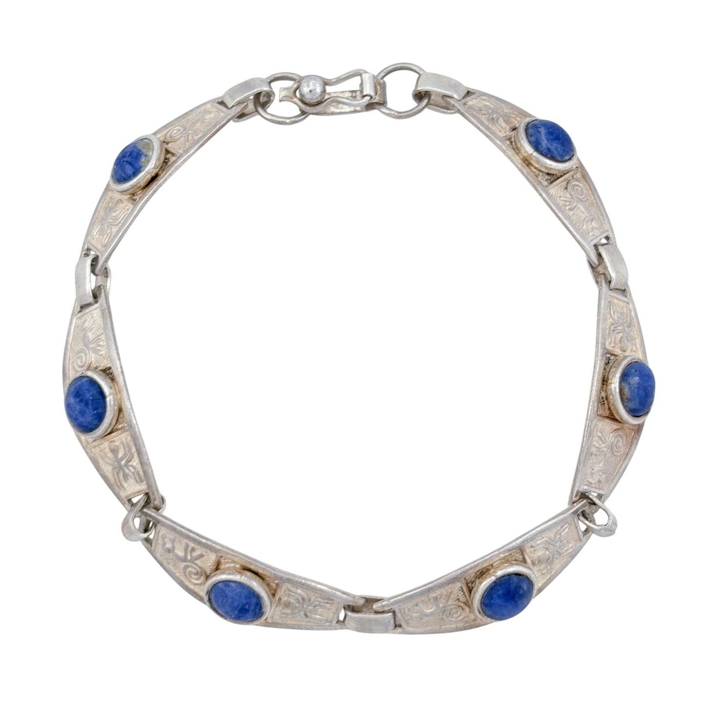 Vintage Sterling Silver 950 Lapis Lazuli Link Bracelet 7"
