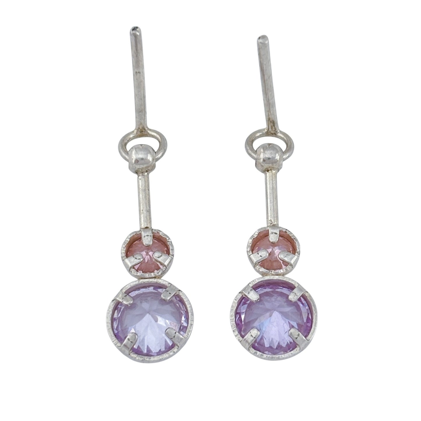Vintage Sterling Silver 925 Purple Pink Crystal Dangle Earrings