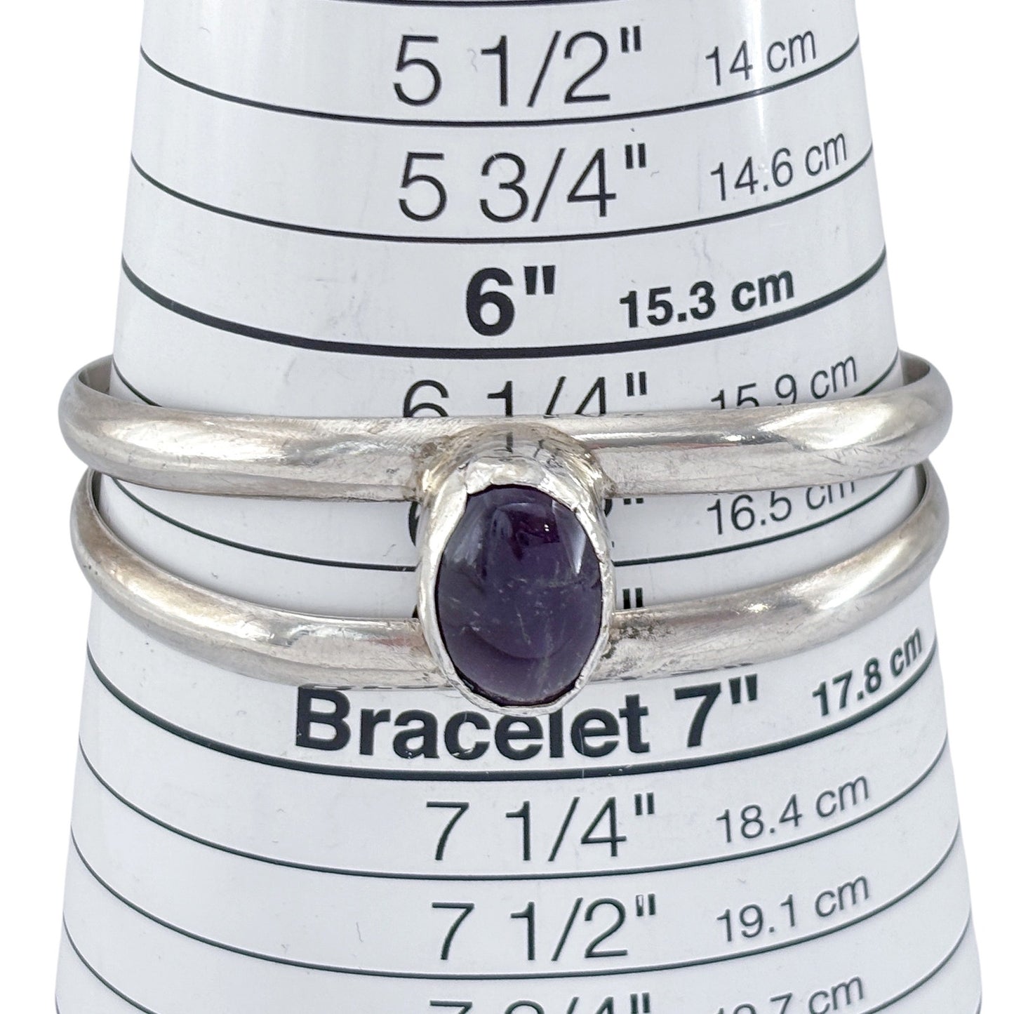 Vintage Sterling Silver 925 Sandcast Amethyst Cuff Bracelet 6.5"