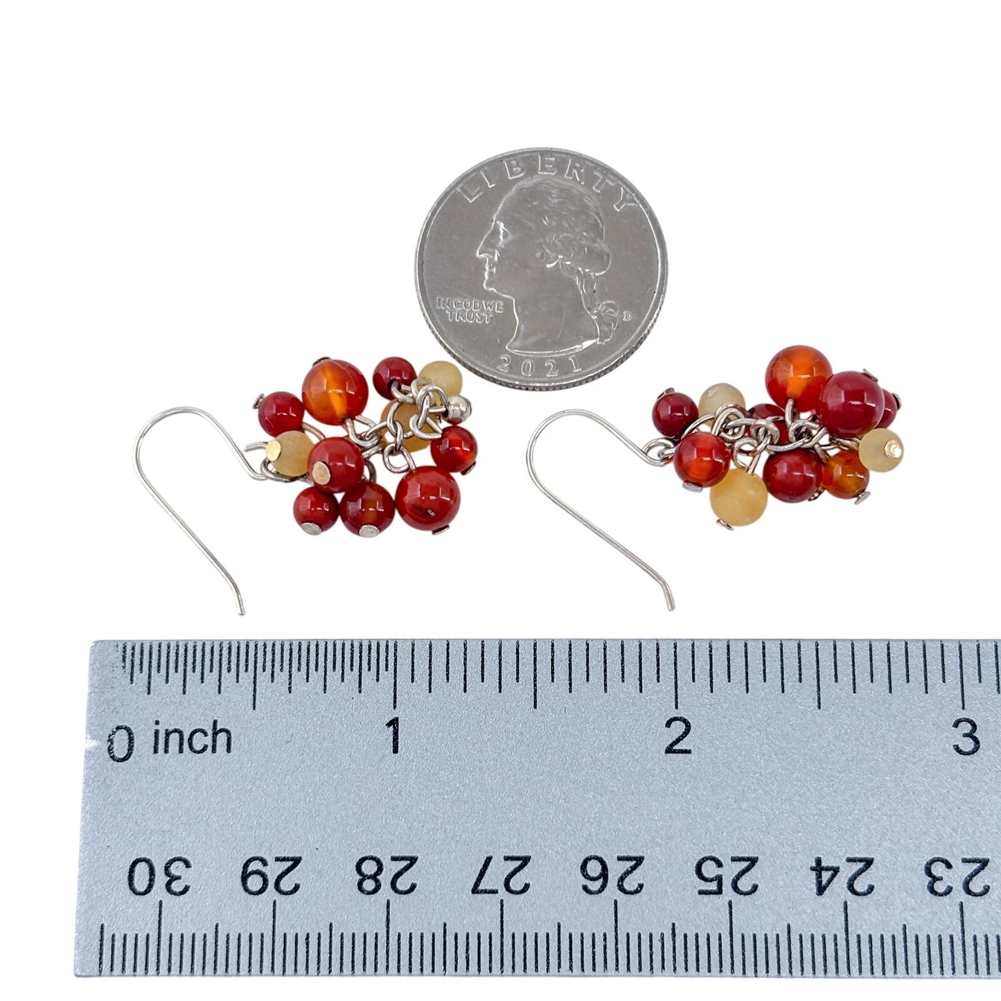 Vintage Sterling Silver Red Glass Cluster Earrings