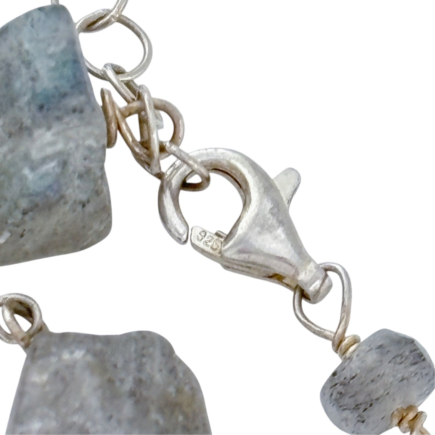 Vintage Sterling Silver 925 Labradorite Bar Necklace 16-18"